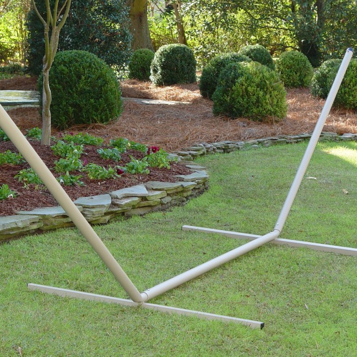 Comfortable hammock in a stand for lounging outdoors